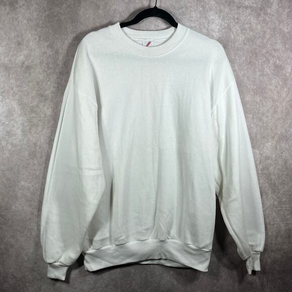 Vintage Jerzees Sweatshirt Men Large White Crew Neck Pullover Athleisure 90s Y2K - Picture 1 of 8